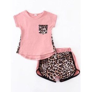NEW Girl's Pink Leopard Shorts Set Size 4